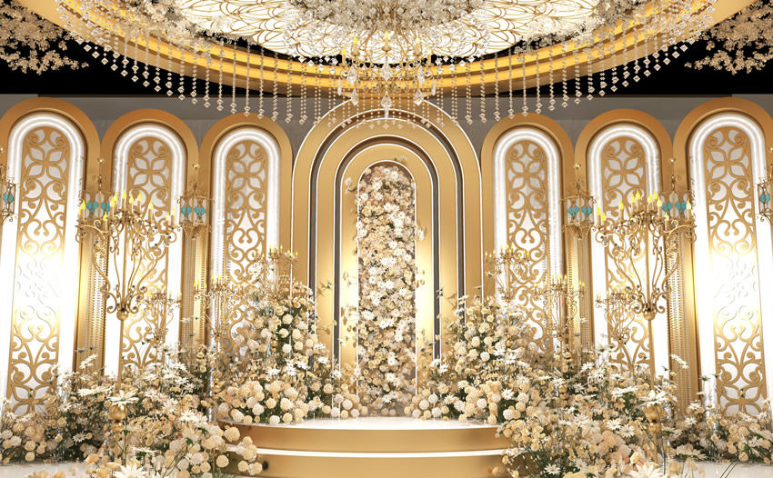 禹城香槟色调婚礼堂效果展示